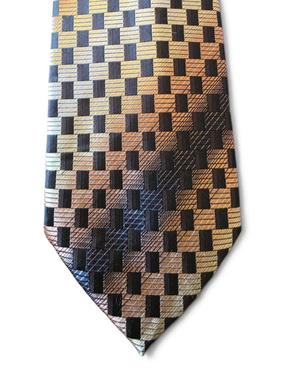 Alexander Julian Colours Men’s Tie Gold Black Geometric Check Plaid